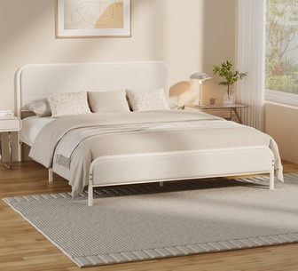 Philippe White Metal Bed Frame Queen Tufted Bedhead
