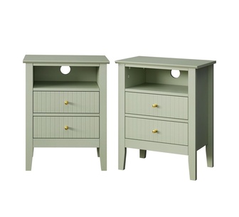 Set of 2 Pine 2 Drawer Green Bedside Table