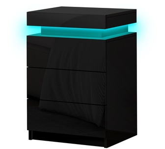 Pipetio LED 3 Drawers Bedside Table Black