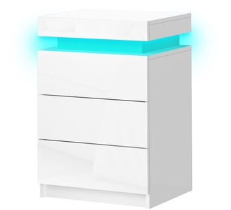 Pipetio LED 3 Drawers Bedside Table White