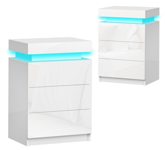 Set of 2 Pipetio LED 3 Drawers Bedside Table White