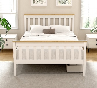 Purima Double White Wooden Bed Frame with Storage
