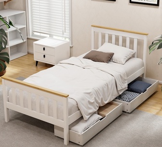 Purima Single White Wooden Bed Frame with Storage