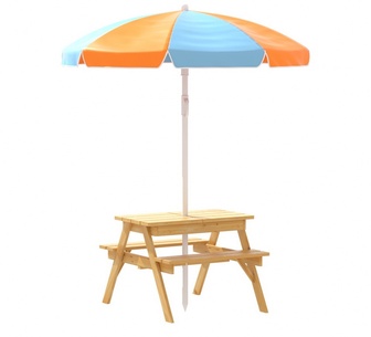 Quani Kids Outdoor Picnic Table and Chairs Set Oak