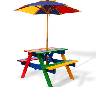 Queena Kids Outdoor Picnic Table&Chairs Set Umbrella Multi