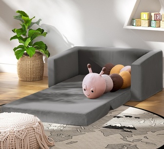 Quenby Kids Sofa 2 Seater Flip Open Couch Grey