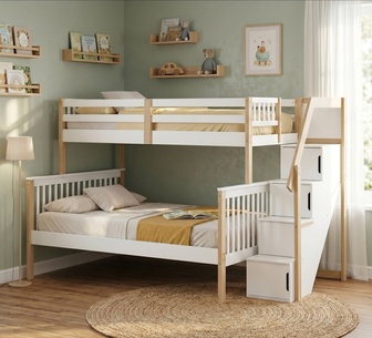 Qubie Single & Double White Bunk with Storage Staircase