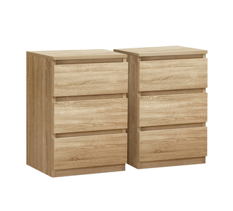 Set of 2 Ralva 3 Drawer Wood Bedside Tables