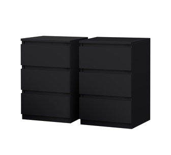 Set of 2 Ralva 3 Drawer Black Bedside Tables
