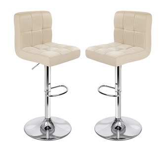 Set of 2 Ramona PU Beige Silver Gas Lift Bar Stools