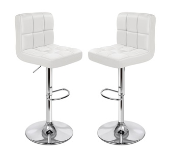 Set of 2 Ramona White Silver Gas Lift Bar Stools