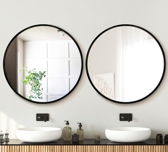 Set of 2 Reflecta 90cm Round Black Metal Wall Mirror
