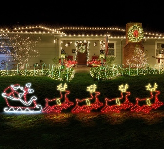 Sparkelle Santa Riding 4 Reindeer Christmas LED Lights Multi