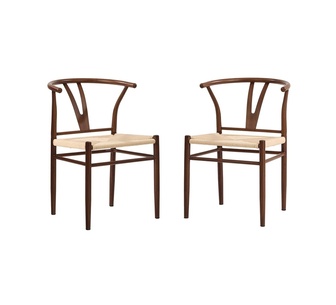 Set of 2 Replica Hans Wegner Dining Chairs Walnut