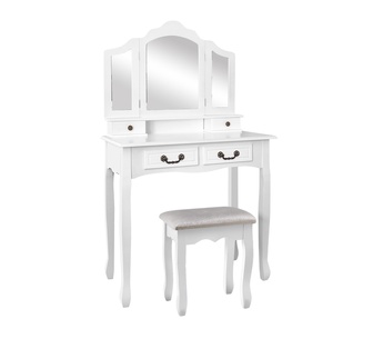 Rhosyn White Foldable Mirror Dressing Table Set