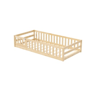 Roomy Single Natural Kids Bed Frame with Fence