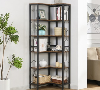 Rosemont 6 Tier L Shape Corner Bookcase Rustic Brown
