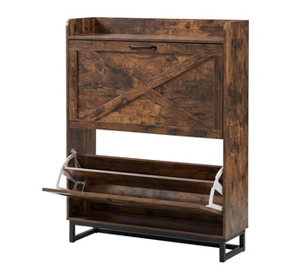 Rukiya 2 Drawer Walnut Flip Shoe Cabinet