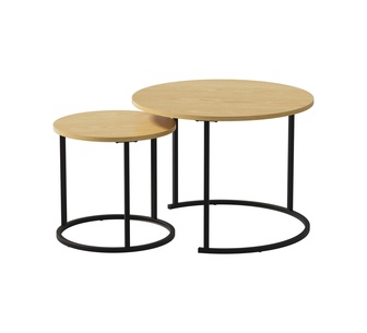 Set of 2 Rusell Nesting Natural Black Round Coffee Tables