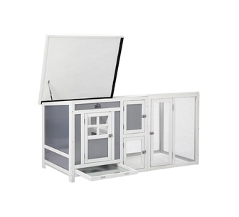 Cifrus Double Grey White Wooden Chicken Coop Rabbit Hutch