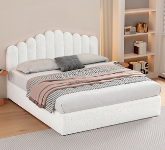Sabela King White Boucle Gas Lift Bed