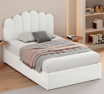 Sabela King Single White Boucle Gas Lift Bed
