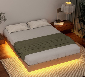 Sangria LED Floating Wooden Queen Bed Base
