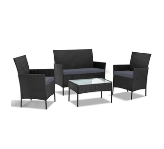 Sato 4 Piece Black Wicker Outdoor Lounge Setting