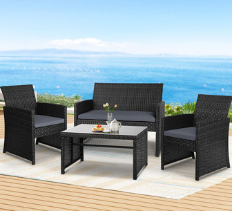 Sava 4 Piece Black Rattan Outdoor Lounge Setting