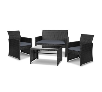 Sava 4 Piece Black Rattan Outdoor Lounge Setting