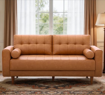 Saxony 3 Seater Tan PU Sofa