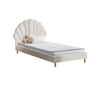 Scallop Single White Boucle Bed & Mattress Set