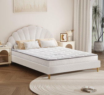 Scallop Double White Boucle Bed & Mattress Set