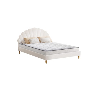 Scallop Double White Boucle Bed & Mattress Set