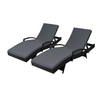 Seff 2 Piece Black Adjustable Outdoor Sun Lounges