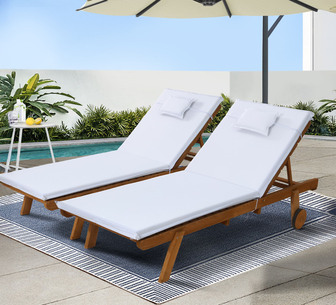 Selsa 2 Piece White Wooden Outdoor Sun Lounge