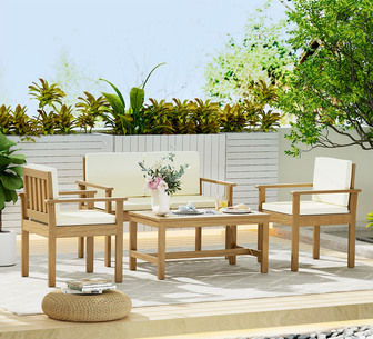 Sensen 4 Piece Brown Wooden Outdoor Lounge Setting