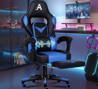 Moses Blue PU Massage Gaming Chair with Footrest
