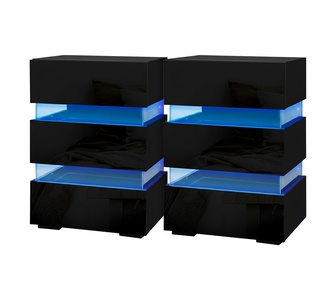 Set of 2 Oslo 3 Drawer Black Bedside Tables
