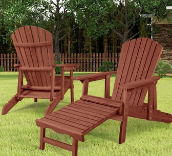 Set of 2 Afra Brown Outdoor Adirondack Chair with Ottoman
