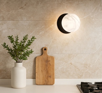 Shen Small White Marble Opal Black Base LED Wall Light
