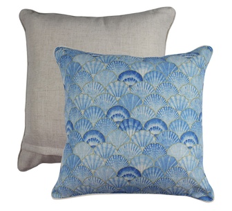Shell Haven Linen Cushion Blue Gold