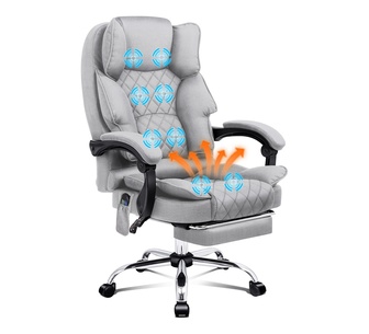Silque Light Grey Fabric 8 Point Massage Office Chair with F