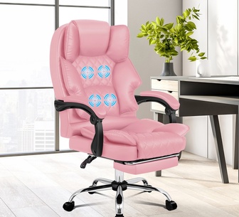 Silque Pink PU 4 Point Massage Office Chair with Footrest