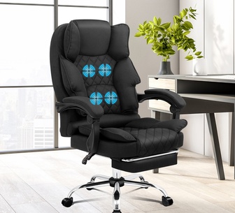 Silque Black Fabric 4 Point Massage Office Chair with Footre