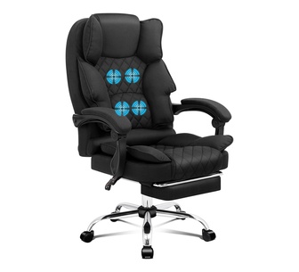 Silque Black Fabric 4 Point Massage Office Chair with Footre