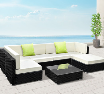 Sigma 7 Piece Black Wicker Outdoor Lounge Setting