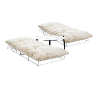 Set of 2 Silo Outdoor Sun Lounges w/ Table Beige/White