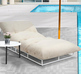 Silo Outdoor Sun Lounge w/ Table Beige/White