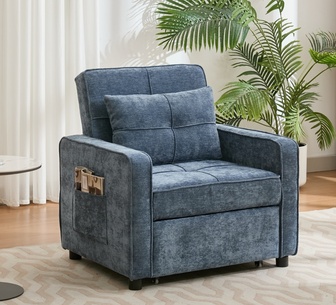 Silva 1 Seater Blue Chenille Convertible Sofa Bed